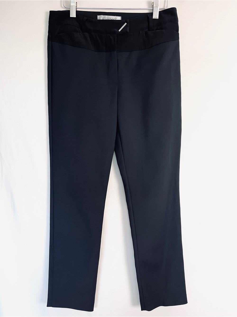 Sportmax by Max Mara Black Cigarette Leg Pants Silk Detail Stretch Cropped 4